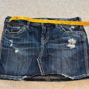 Silver Jeans Distressed Blue Mini Skirt